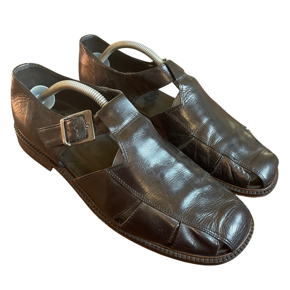 Bachrach Fisherman Sandals Mens Black Leather Made in Italy Buckle 11